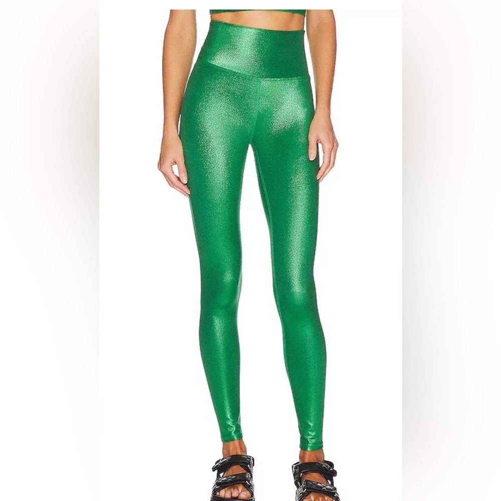 NEW BEACH RIOT SPORT Piper High Rise Shadow Shimmer Leggings Size Medium Green